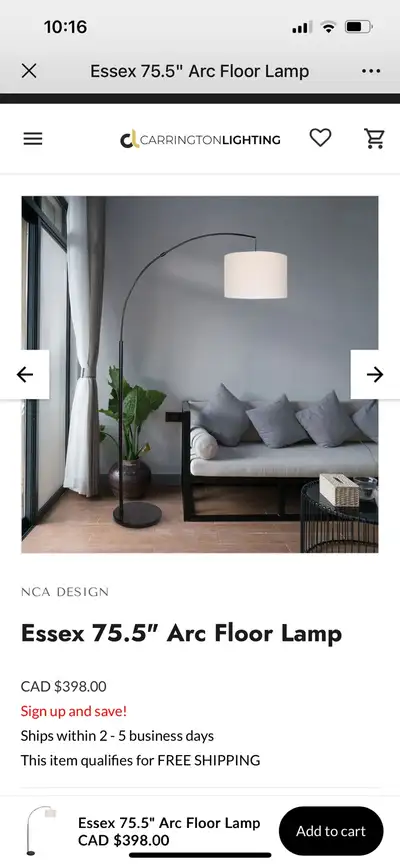 brand new beautiful Essex 75.5" Arc Floor Lamp, View more