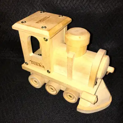 Collectible Wooden Tonka Toy Train Steam Engine / Locomotive / Train Moveable Wheels Size: approx. 7...