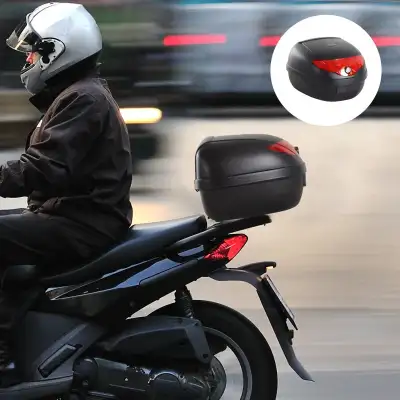 Detachable Scooter Motorcycle Trunk Top Case 24L Tour Luggage Box Tail Carrier Lockable Black Featur...