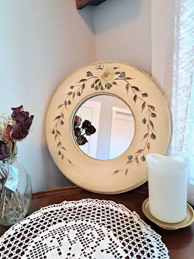 Floral handpainted accent mirror, View more