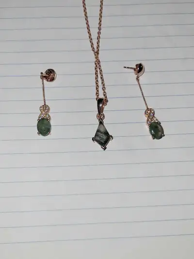 rose gold and moss agate jewelry set, View more