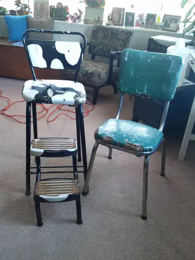 STEP STOOL AND KITCHEN CHAIR BOTH FROM THE 40'S-50'S, View more