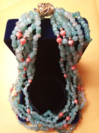 Green Jade and Salmon Coral Necklace