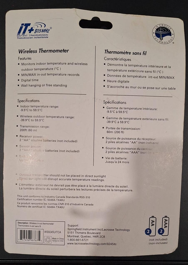 $13 Reduced from $20! Transmission iT+ wireless thermometer533465141703485441