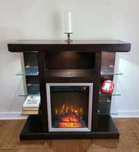Electric Entertainment Fireplace with 6 glass shelf and lights