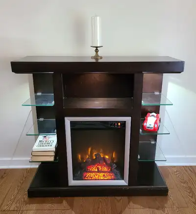 Electric Entertainment Fireplace with 6 glass shelf and lights, View more