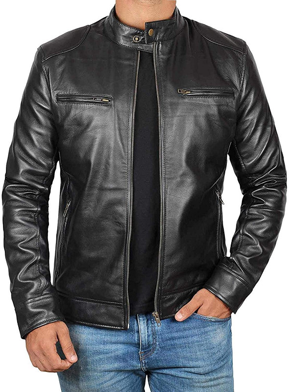 Cafe Racer Style Leather Jacket - Real Lambskin Jackets for Mens in Men's in City of Toronto - Image 2