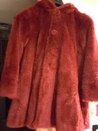 Girls 8yrs-12yrs Large red faux fur  A-line swing coat