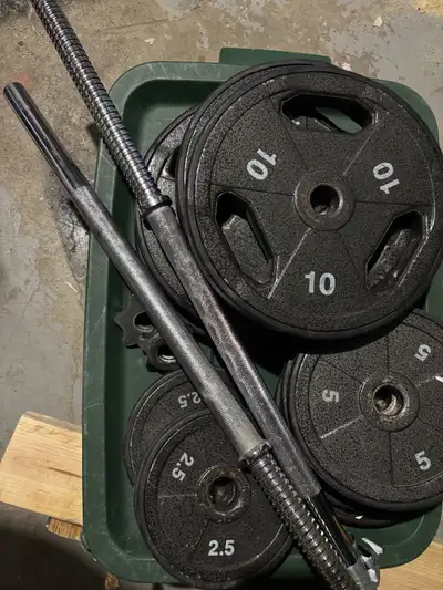 10x4 5x4 2.5x4 * Weight Plates: 2.5, 5, and 10 lbs * Bar included If the ad is up, it's available. T...