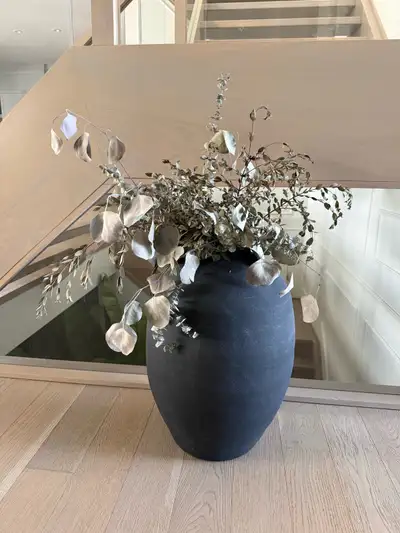urban barn large black vase with eucalyptus , View more
