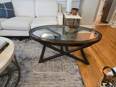 Wood and glass coffee table, View more