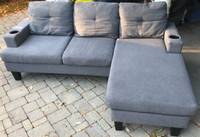 GRAY MODERN SECTIONAL COUCH/SOFA WITH REVERSIBLE CHAISE AND CUP