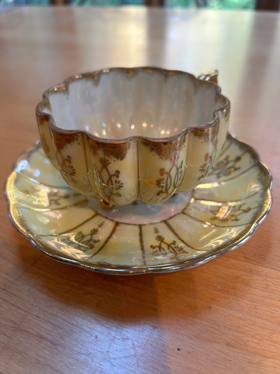Vintage Yellow Luster 3 Footed Tea Cup & Saucer, Shafford Japan, View more