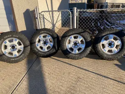 4 Hercules Terra Trac M/T tires on 2012 F150 Ford 1/2 ton rims. LT265/70R17 load range E 10ply tires...