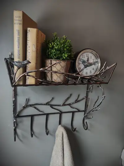 WROUGHT IRON BIRD BRANCH SHELF-OUT OR INDOORS, View more