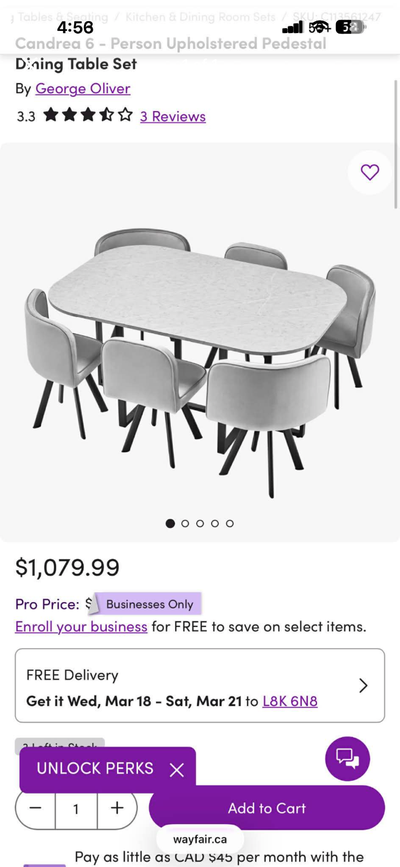 Wayfair dining table with 6 chairs., View more