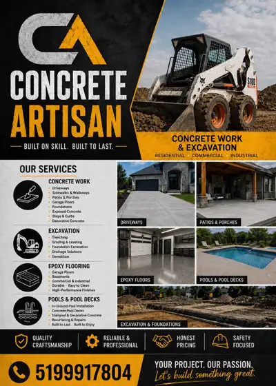 WE OFFER ALL TYPES OF CONCRETE AND EXCAVATION WORK. WATER PROOFING BASEMENTS EXCAVATION POOLS PHONE...