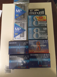 Eight 8mm Video Cassette Tapes