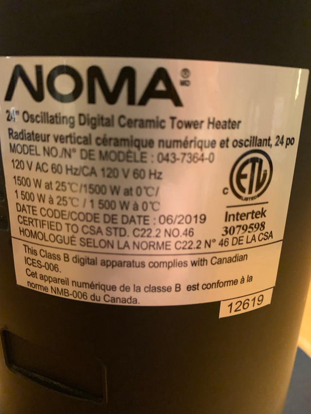 Noma tower heater in Heaters, Humidifiers & Dehumidifiers in Oshawa / Durham Region - Image 4