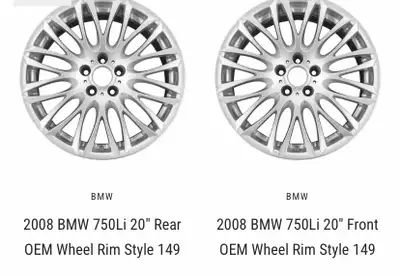 20-inch OEM BMW Style 149 wheels, originally from a 2008 BMW 750Li, offering a sleek, multi-spoke de...