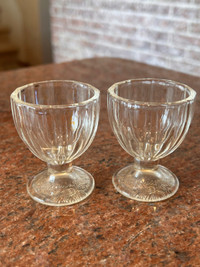 Set of 2 Glass Egg Cups, Dominion Glass ribbed egg cups, mid cen