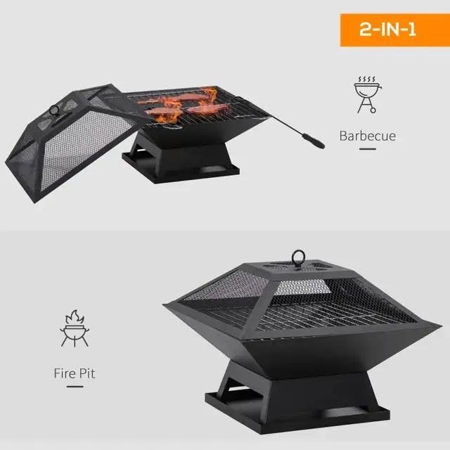 Wood Burning Portable Fire Pit, Outdoor Firepit with Cooking BBQ in BBQs & Outdoor Cooking in Markham / York Region - Image 5