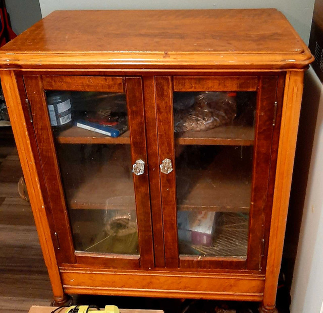 antique teak cabinet with glass doors in Hutches & Display Cabinets in Kitchener / Waterloo