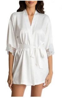 Off White Lightweight Satin Bath Robe Bridal Housecoat S, M -New