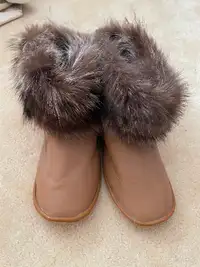 Handmade leather fur lined moccasins/ slippers