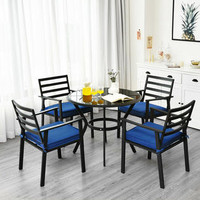 5PCS Outdoor Patio Dining Chair Table Set Cushioned Sofa Glass G