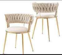 Selling Beautiful ivory Velvet & gold chairs (Set of 2)