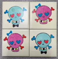 Hand Stamped Fun Skull Tile coasters