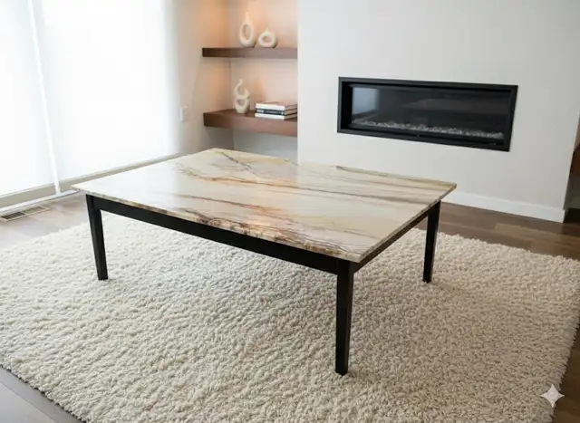 Solid Wood Coffee Table with Real Marble Top in Coffee Tables in Ottawa - Image 2