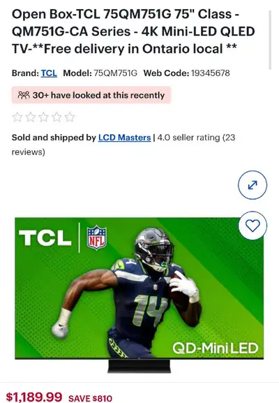 TCL 75" Q Class 4K UHD HDR QD-Mini LED Smart Google TV FROM $910, View more