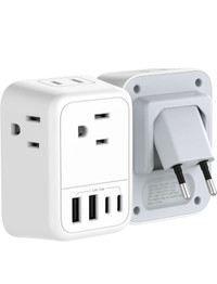 Travel Plug Adapter with 4 AC Outlets and 4 USB Ports - 
