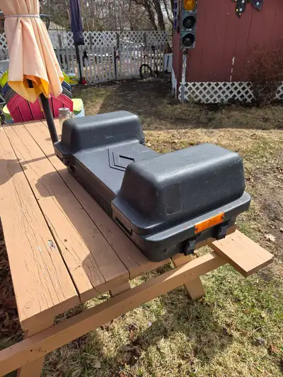 Atv storage box fits on front rack or back rack holds 2 5l gas cans inside