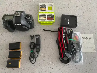 Canon 5D Mark II (body only) with accessories, View more