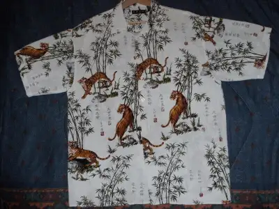 Shirt - Mens XL - Prowling Tiger in Bamboo Forest, (White,...), View more