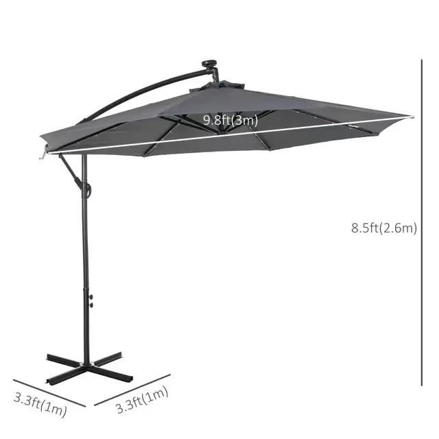 Banana 10' Outdoor Cantilever Umbrella with Solar Lights in Patio & Garden Furniture in Markham / York Region - Image 4