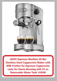(NEW) JASSY JS-105 Espresso Machine 20 Bar Stainless Steel 1450W