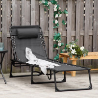 Outdoor Folding Lounge Chair, 4-Level Adjustable Chaise Lounge w