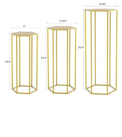 Hexagon Pedestal Stands for Party, Gold, Hexagon Gold Metal Plant Round Cylinder Stands for Party Fl...