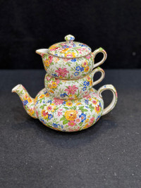 Chintz tea pot - antique Nelson Ware Made in England 3 in 1 tea 