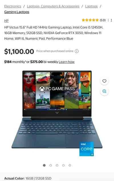 HP Victus 15,7" 3050RTX 6GB 144hz 1s 16G Ram, View more