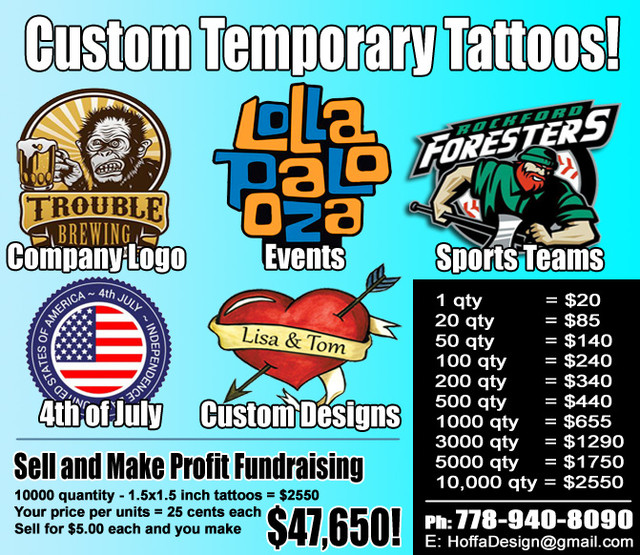 Canada Day and Custom Temporary Tattoos in Hobbies & Crafts in Guelph