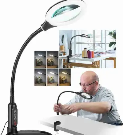 12X Magnifying Glass with Light and Stand, Real Glass, LED 5 Col, View more