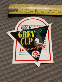 Rare 1991 Grey Cup CFL football sticker, Winnipeg
