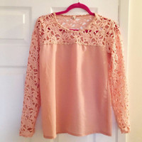 NEW - Korean Long Sleeved Coral Lace Women's Top Shirt (Size M)