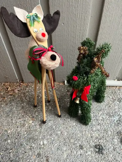2 Vintage CHRISTMAS REINDEER DEER Evergreen, Wooden Spoon craft, View more