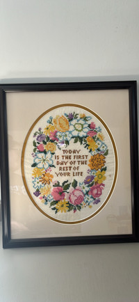Framed Cross Stitch - Floral Saying 